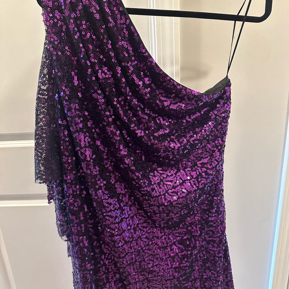 Purple Sequin One-Shoulder Dress